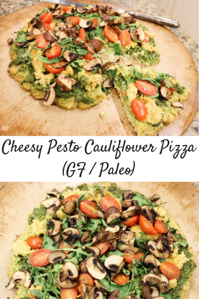 Fully-Loaded Cheesy Pesto Cauliflower Pizza! (GF / Paleo)