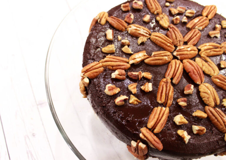 Dark Chocolate Fudge Pecan Cake (Gluten-Free / Vegan)