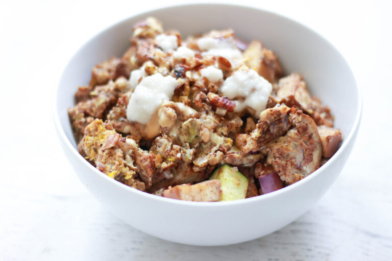 Sweet Cinnamon Veggie Pecan Scramble (Paleo / Sugar-Free / Keto / Candida-Friendly)